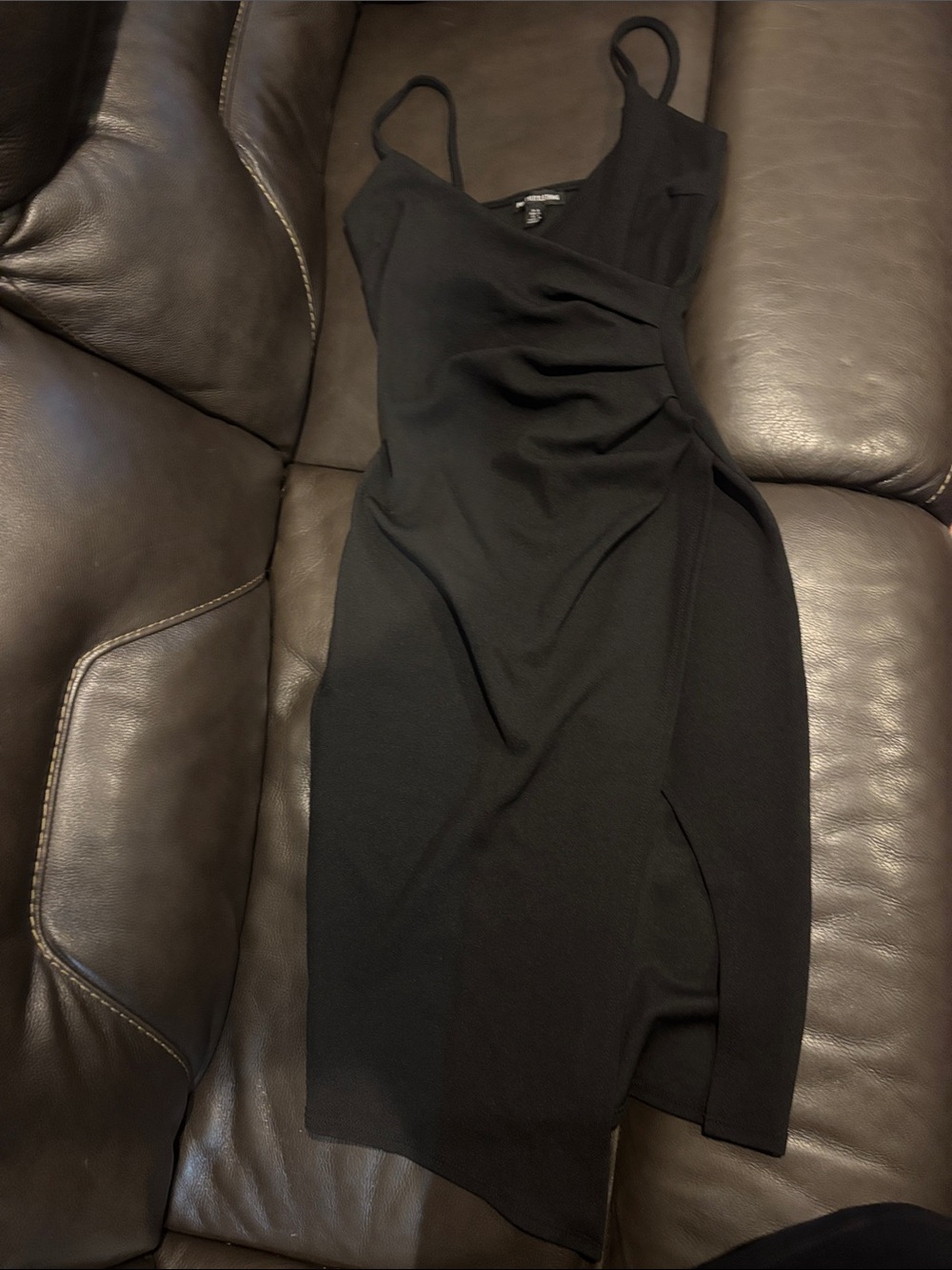 PrettyLittleThing Black Midi Slip Dress with Side Wrap